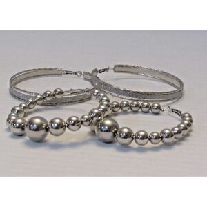 2 Silver Tone Extra Large Circle Hoop Earrings Party Retro Maximalism Rave